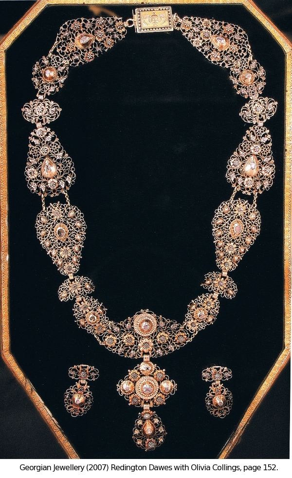 18th Century filigree gold cross pendant table cut diamonds